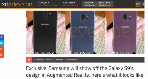 三星电子拟用增强现实技术公开Galaxy S9,XDA Developers网页截图.---- 中韩人力网