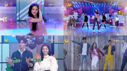 女团PRISTIN中国籍成员周洁琼4月29日亮相湖南卫视王牌综艺《快乐大本营》画面截图，韩国馆亮相上海电视节。--- 中韩人力网